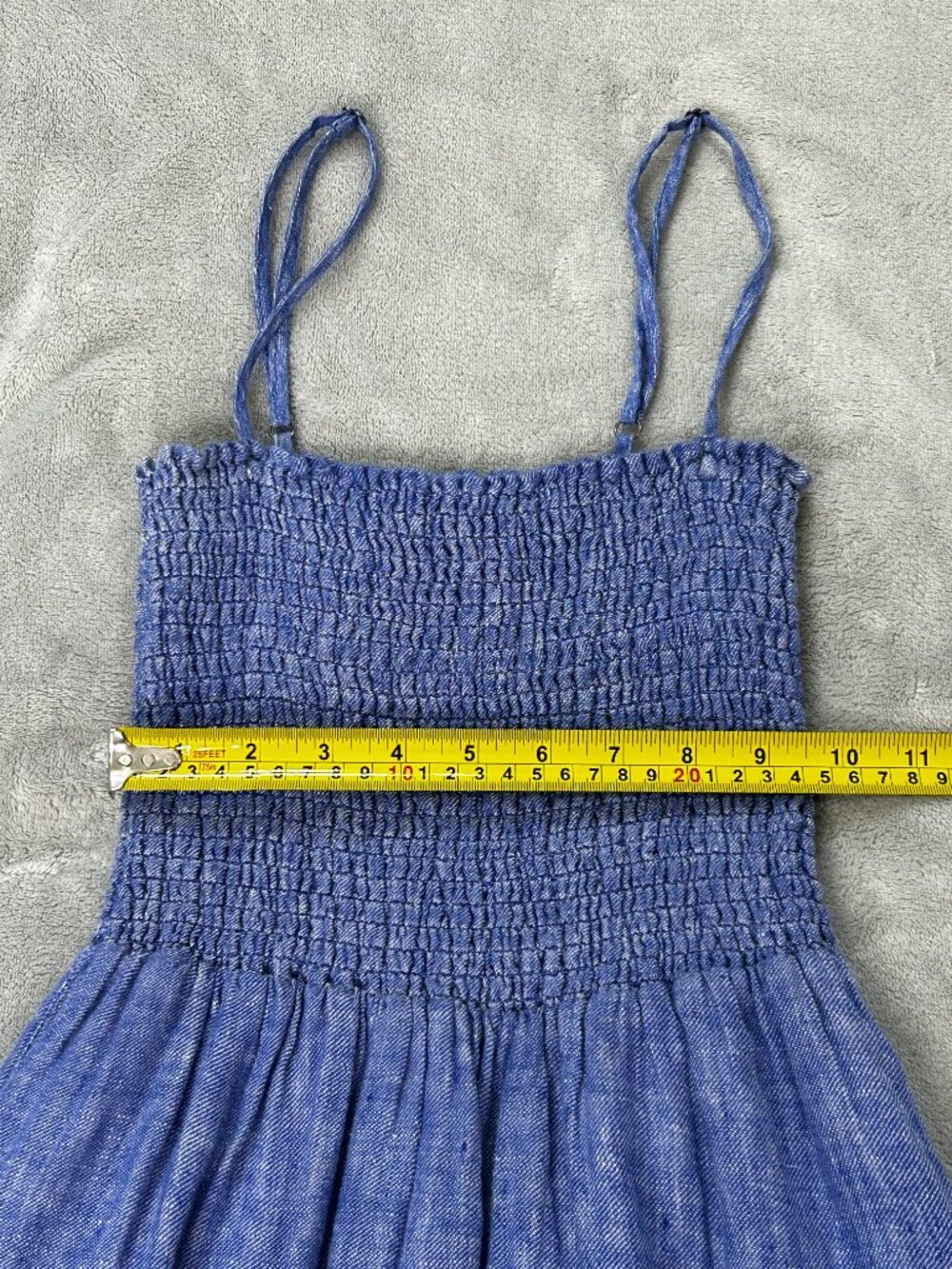 Joie Linen Smocked Maxi Dress Chambray Blue Lined Adjustable Straps Summer - Picture 10 of 12